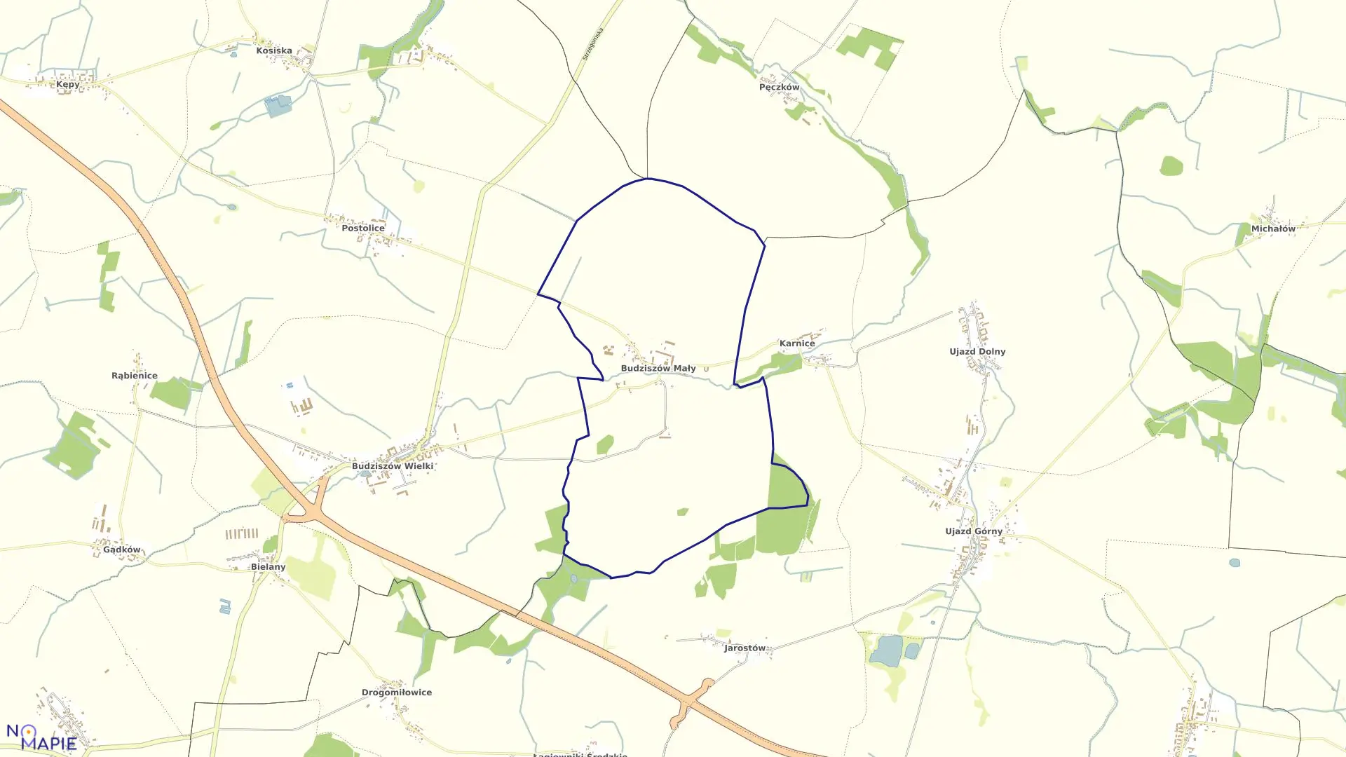 Mapa obrębu BUDZISZÓW MAŁY w gminie Wądroże Wielkie