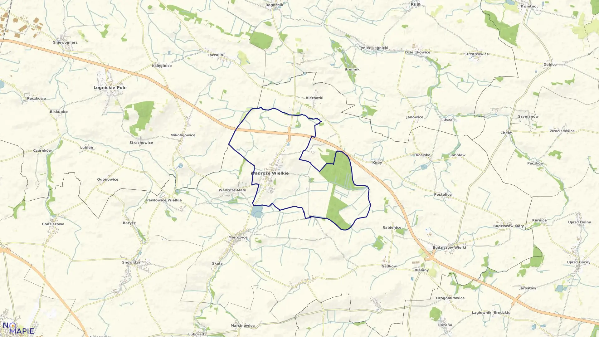 Mapa obrębu WĄDROŻE WIELKIE w gminie Wądroże Wielkie